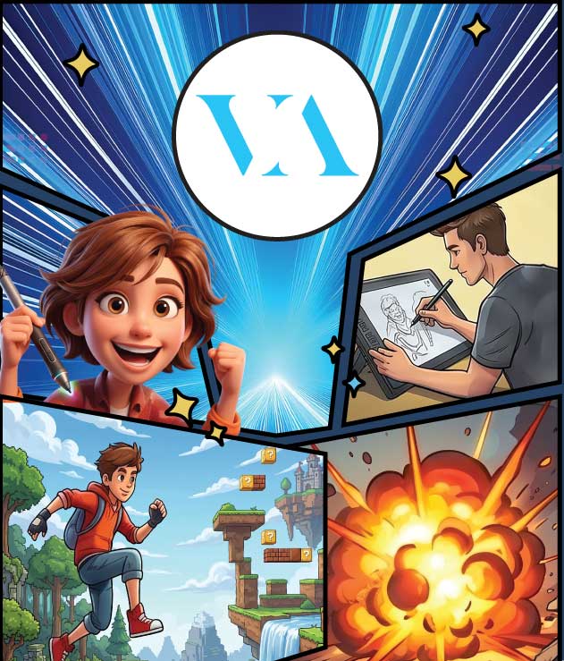 A digital image with multiple characters working in animation, visual effects, and video game designs. A digital image with multiple characters working in animation, visual effects, and video game designs.